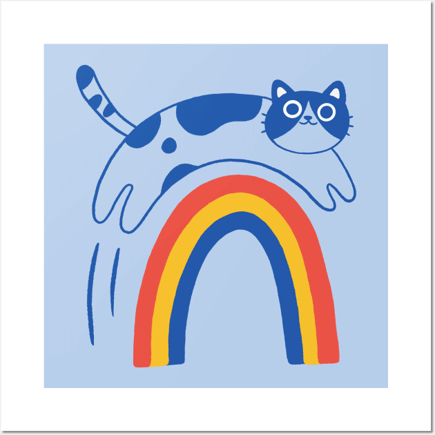 Cat jumps over the rainbow Wall Art by awesomesaucebysandy